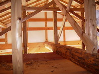 小屋裏からの１ショット！屋根の荷重を支える丸太の梁と小屋組み、まるで秘密基地！